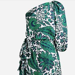 J. Crew One-Shoulder Ruffle-Hem Dress in Emerald Floral - Wedding Guest